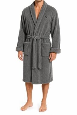Tommy Bahama Men's Gray Plush Belted Robe L/XL Loungewear Soft Terry Classic